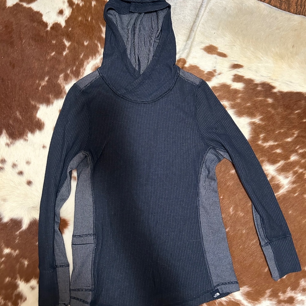 The North Face Heathered Navy Blue Hooded Women’s Top Size M Cotton/Polyester